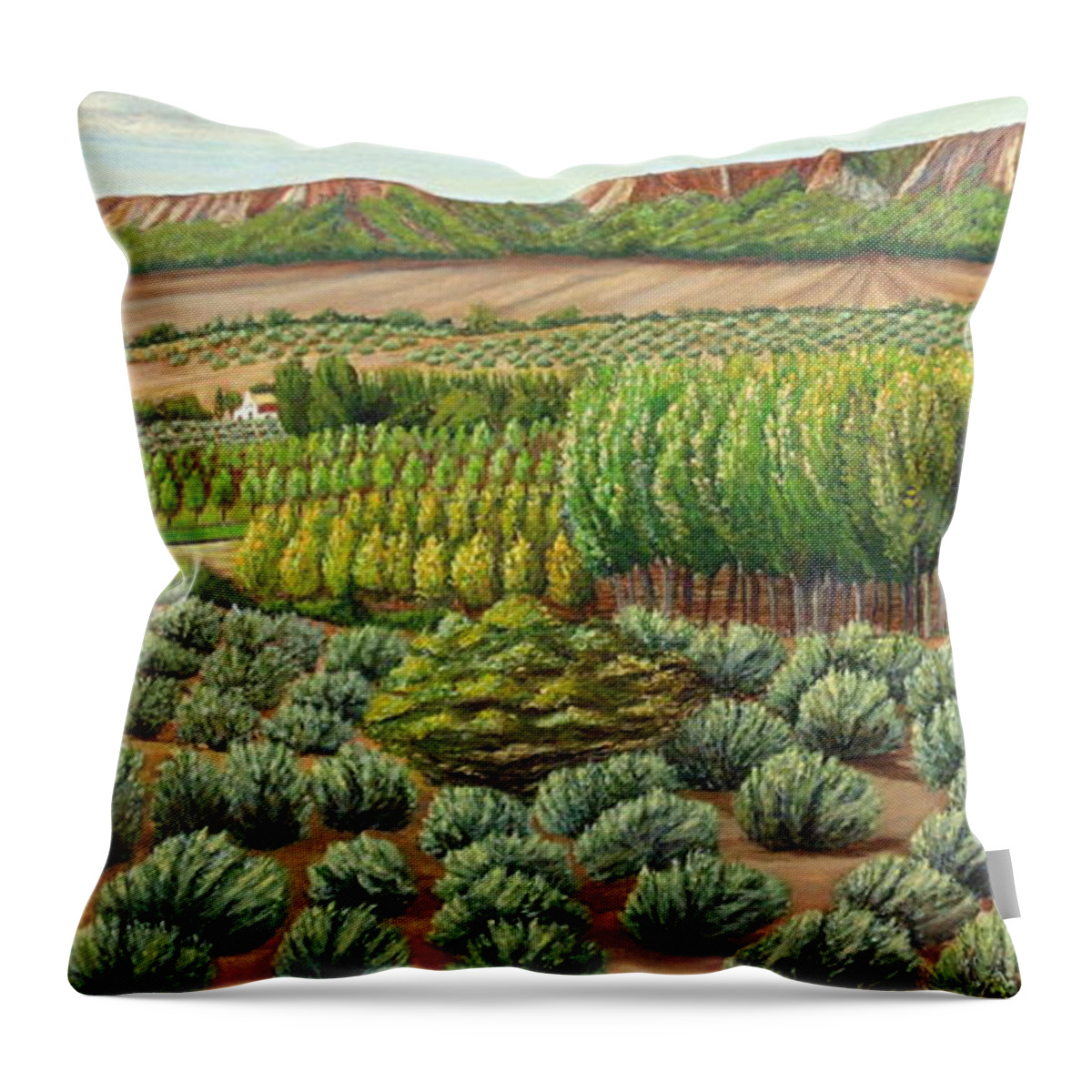 Pines Throw Pillow featuring the painting Bright Morning In Alcudia by Angeles M Pomata
