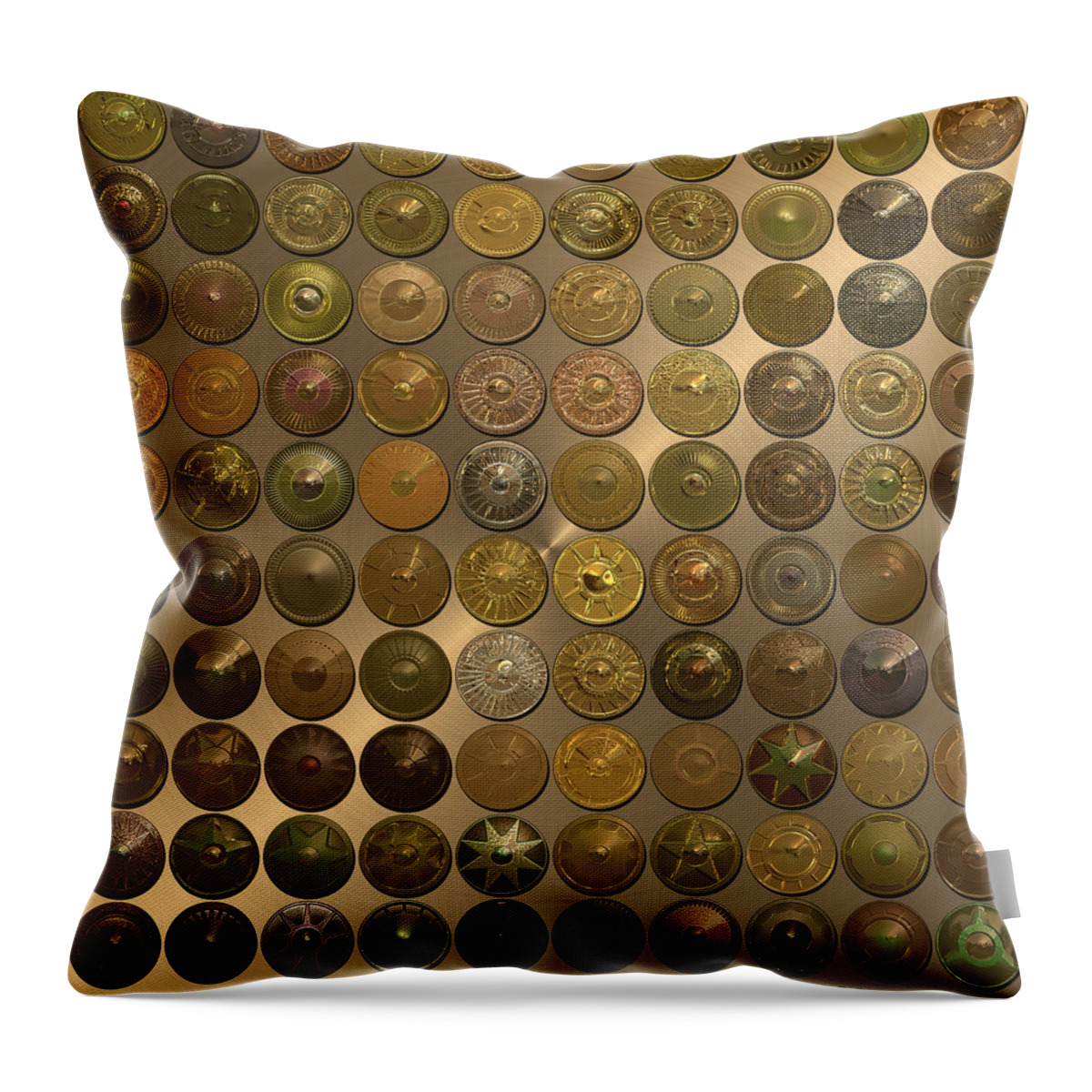 Decorative Throw Pillow featuring the digital art Bronzed Hubcaps by Ann Stretton