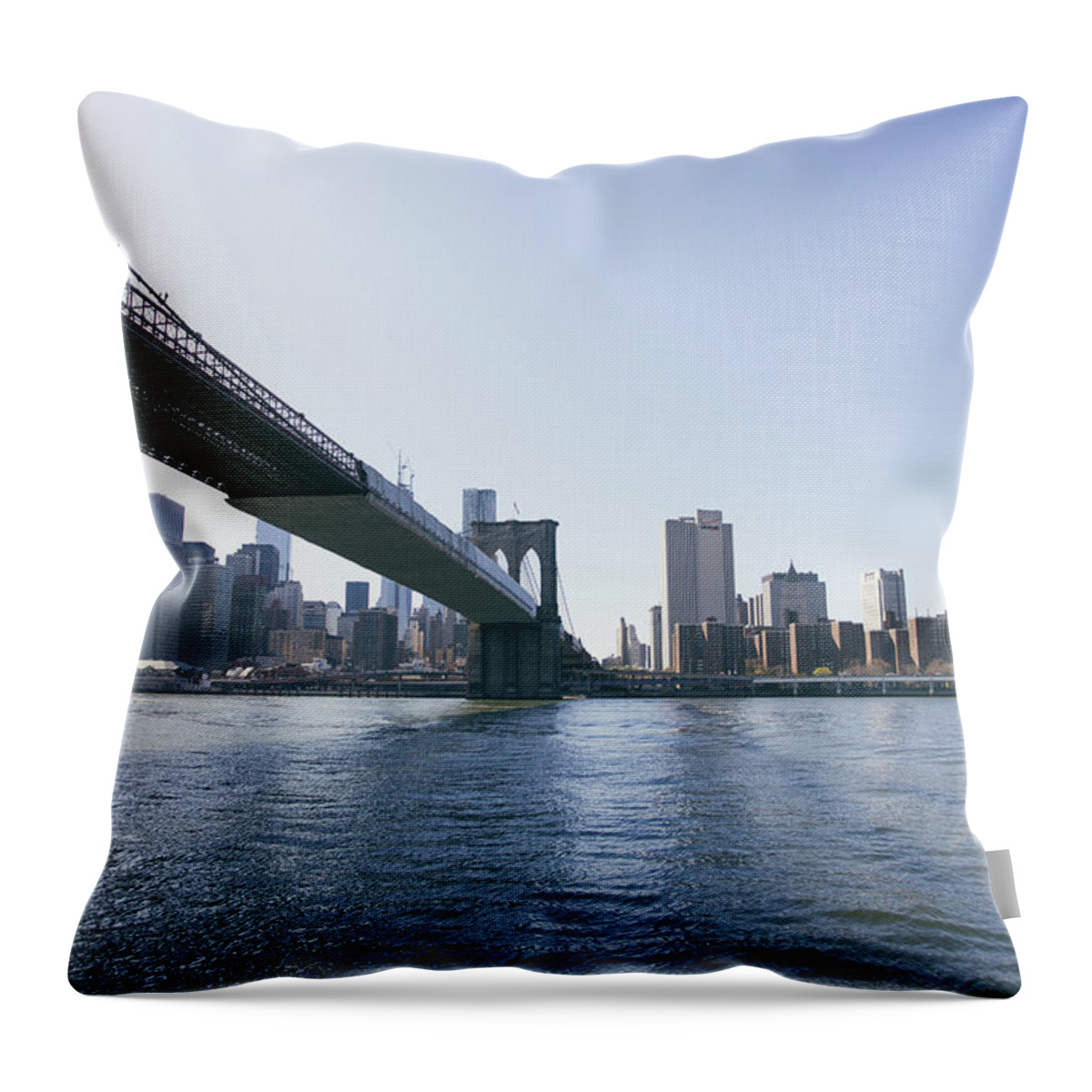 Lower Manhattan Throw Pillow featuring the photograph Brooklyn Bridge And Lower Manhattan by Tuan Tran