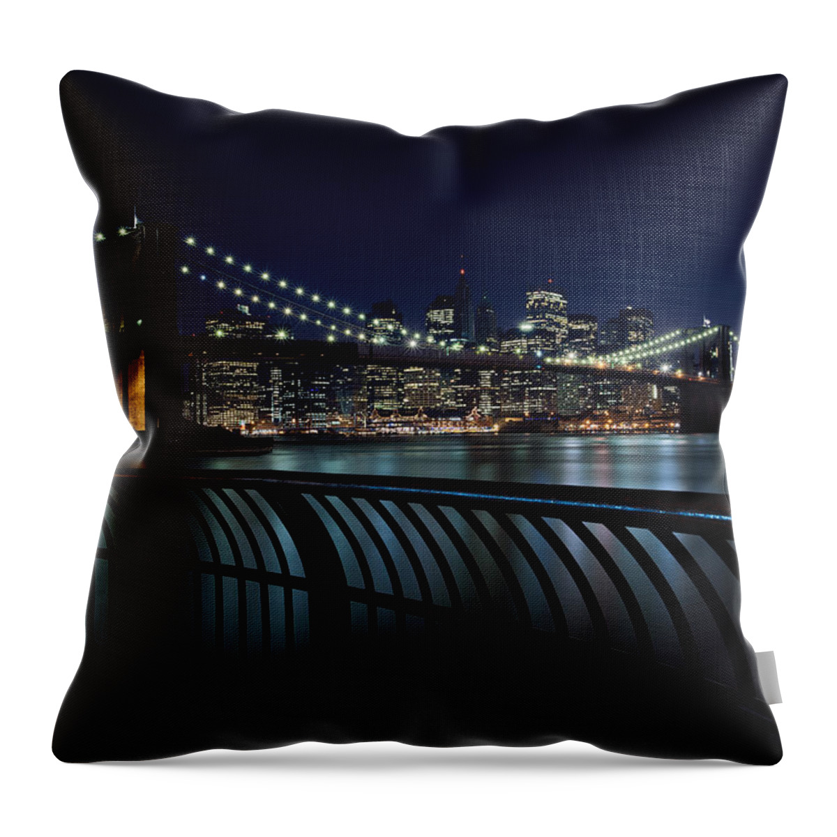 Night Throw Pillow featuring the photograph Brooklyn Bridge at Night by David Smith