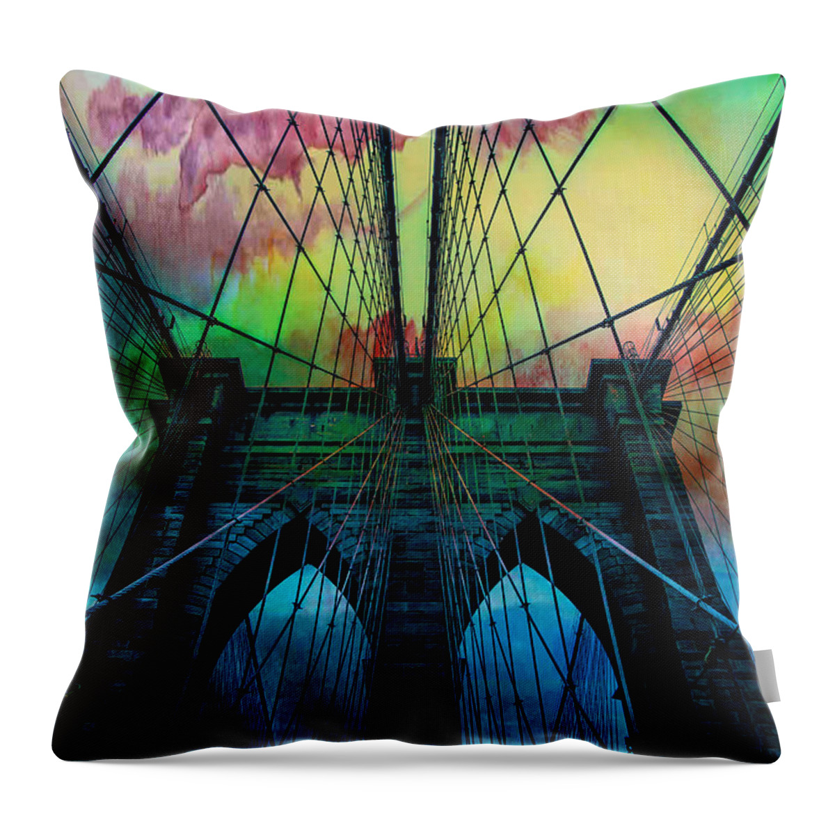 Brooklyn Bridge Throw Pillow featuring the digital art Psychedelic Skies by Az Jackson