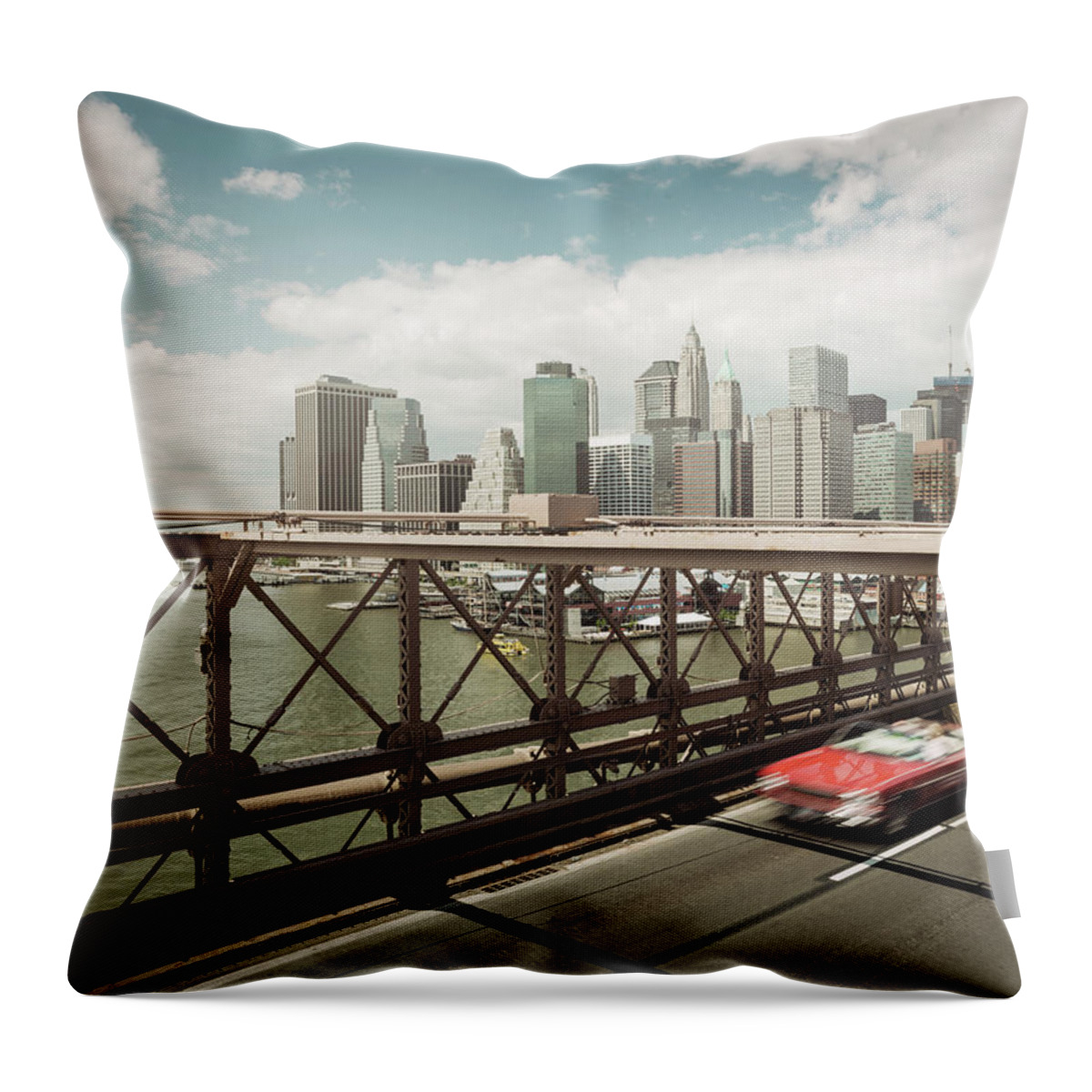 Downtown District Throw Pillow featuring the photograph Brooklyn Bridge View Of Lower Manhattan by Ppampicture