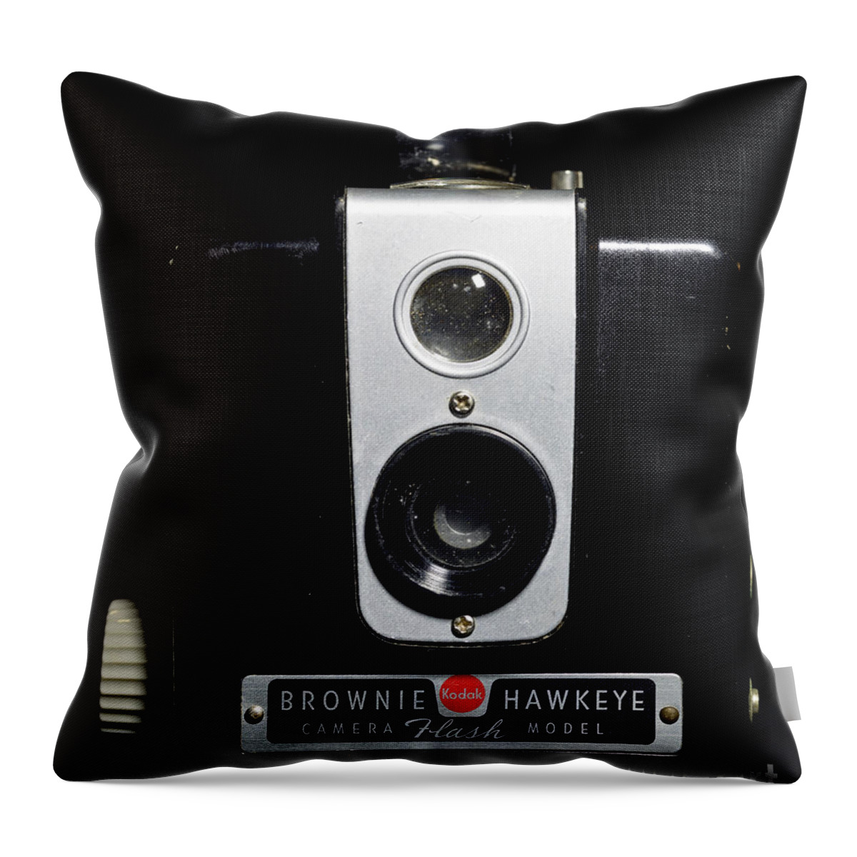 Brownie Throw Pillow featuring the photograph Brownie Hawkeye Flash Camera by Art Whitton