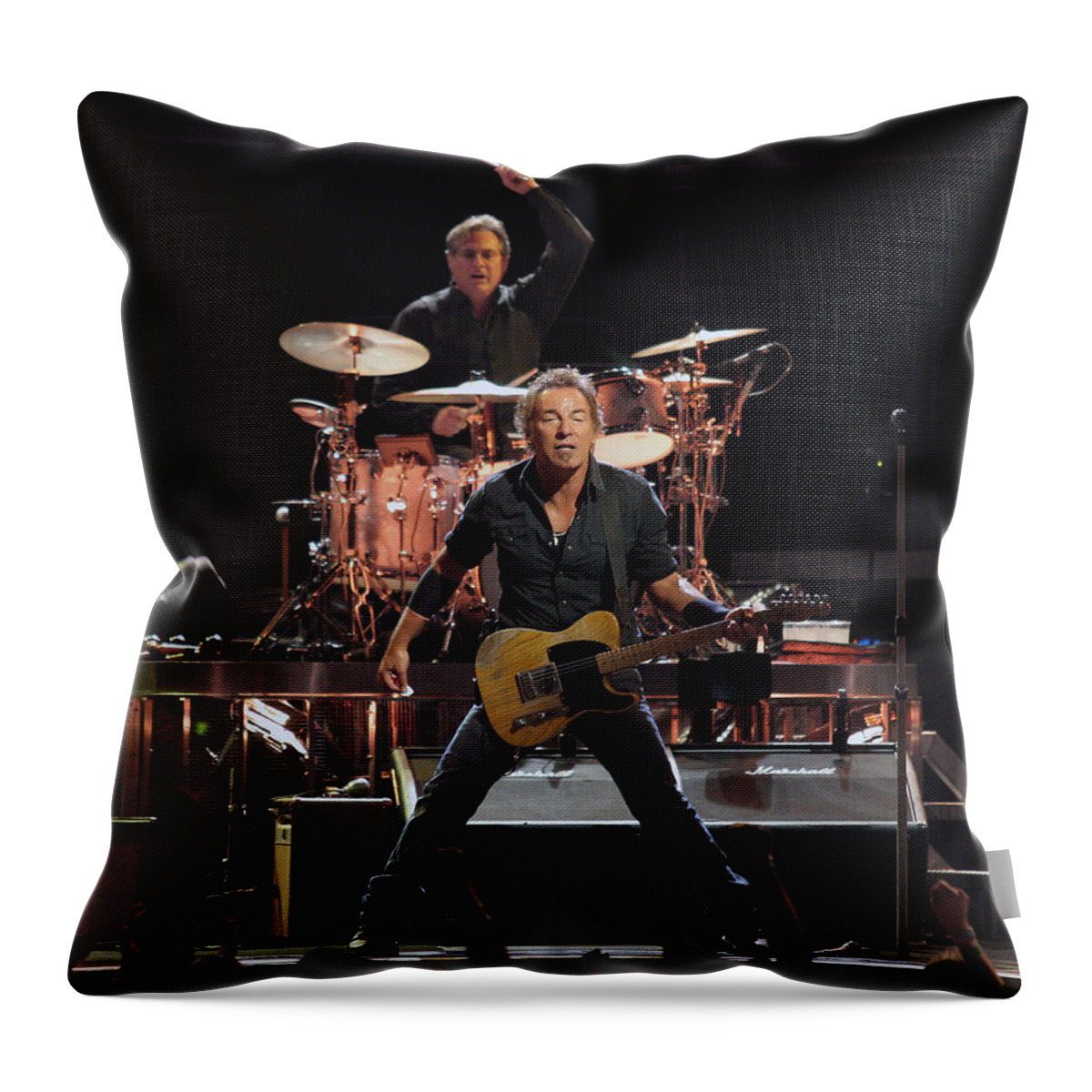 Bruce Springsteen Throw Pillow featuring the photograph Bruce Springsteen in Concert by Georgia Clare