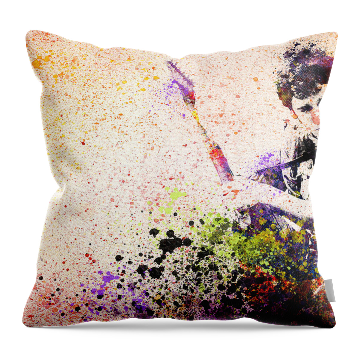 Bruce Springsteen Throw Pillow featuring the painting Bruce Springsteen Splats 2 by Bekim M