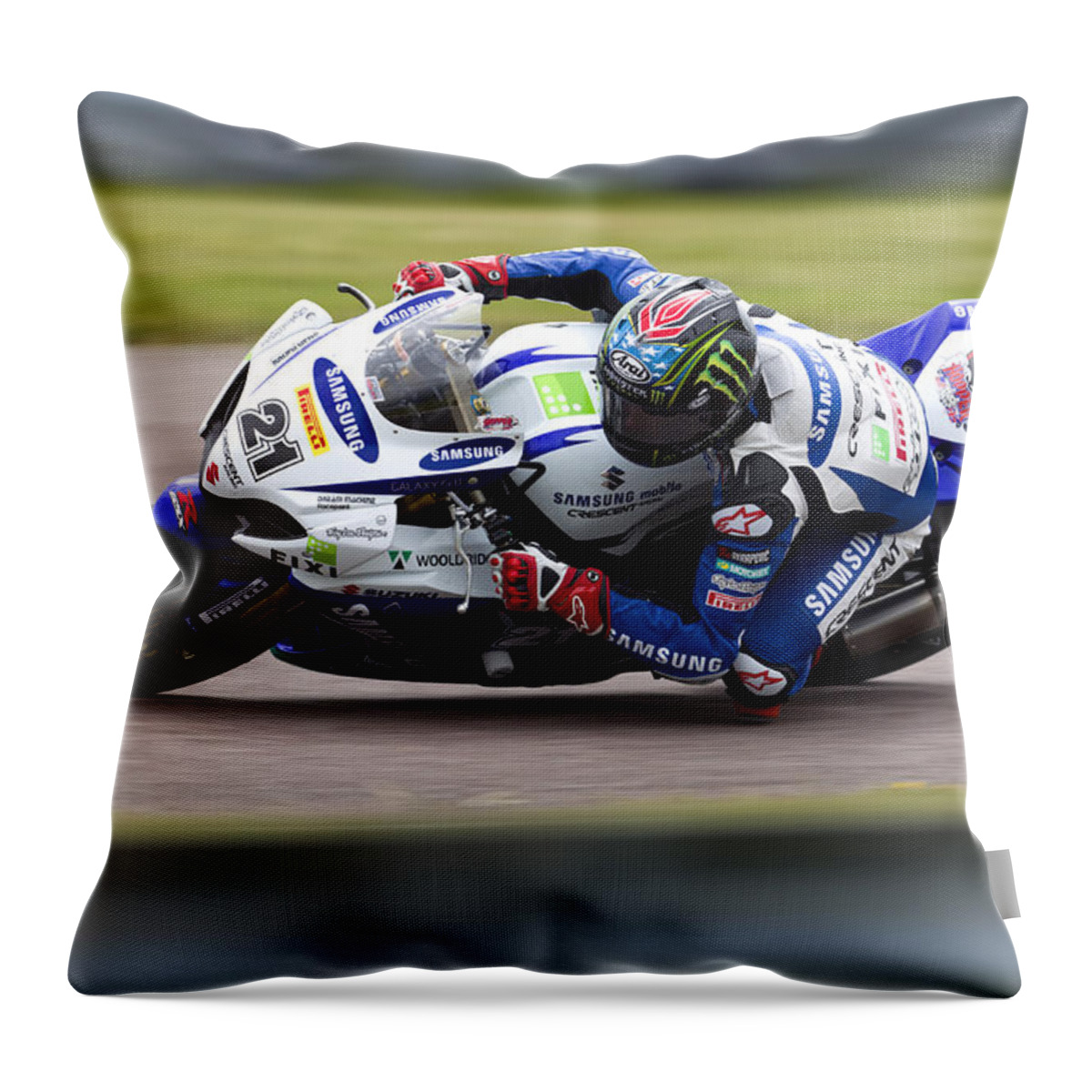 Superbike Throw Pillow featuring the photograph BSB Superbike rider John Hopkins by Andrew Harker