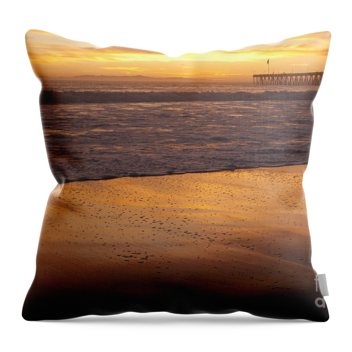 Ian Throw Pillow featuring the photograph Bubbles on the Sand with Ventura Pier by Ian Donley