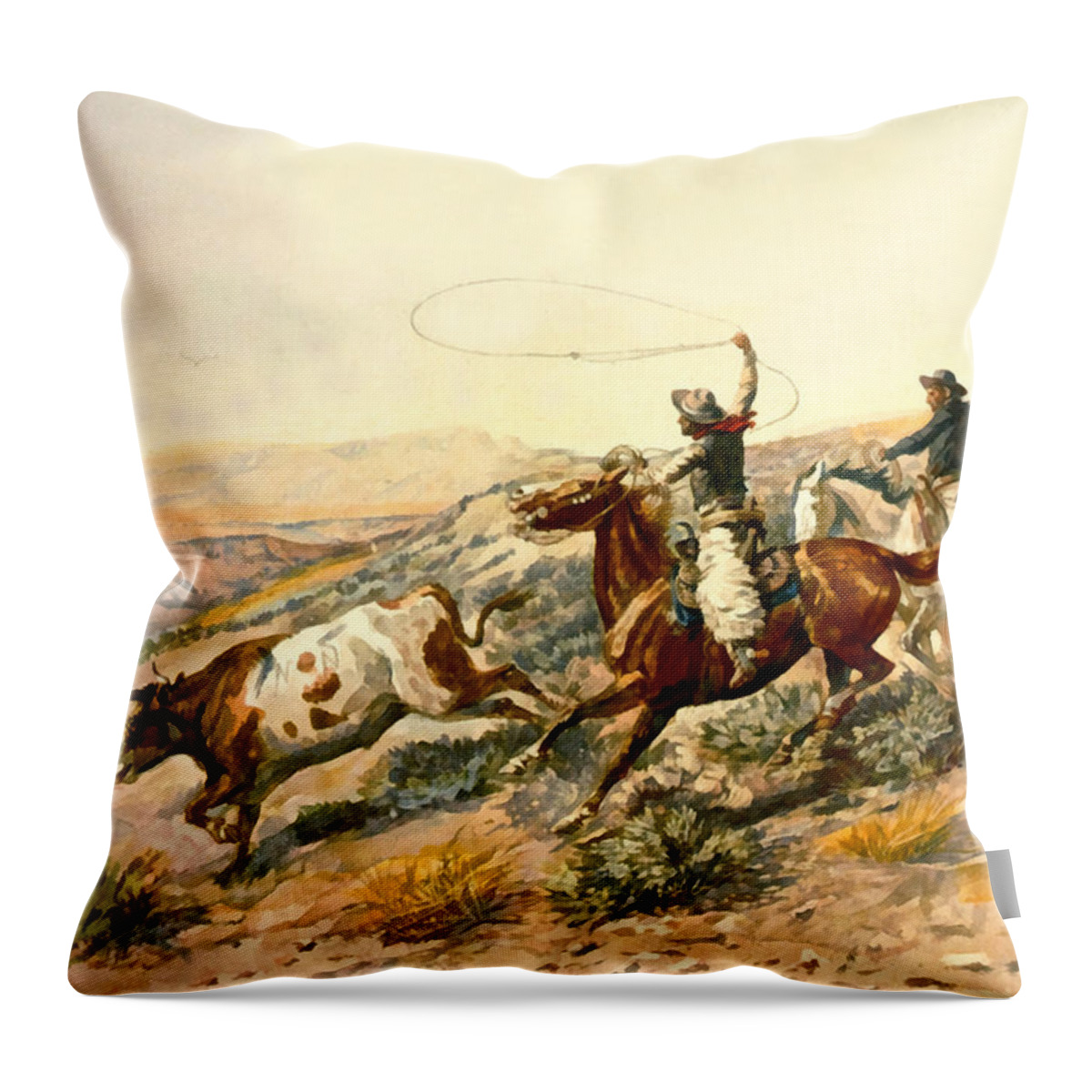 Charles Russell Throw Pillow featuring the digital art Buckaroos by Charles Russell