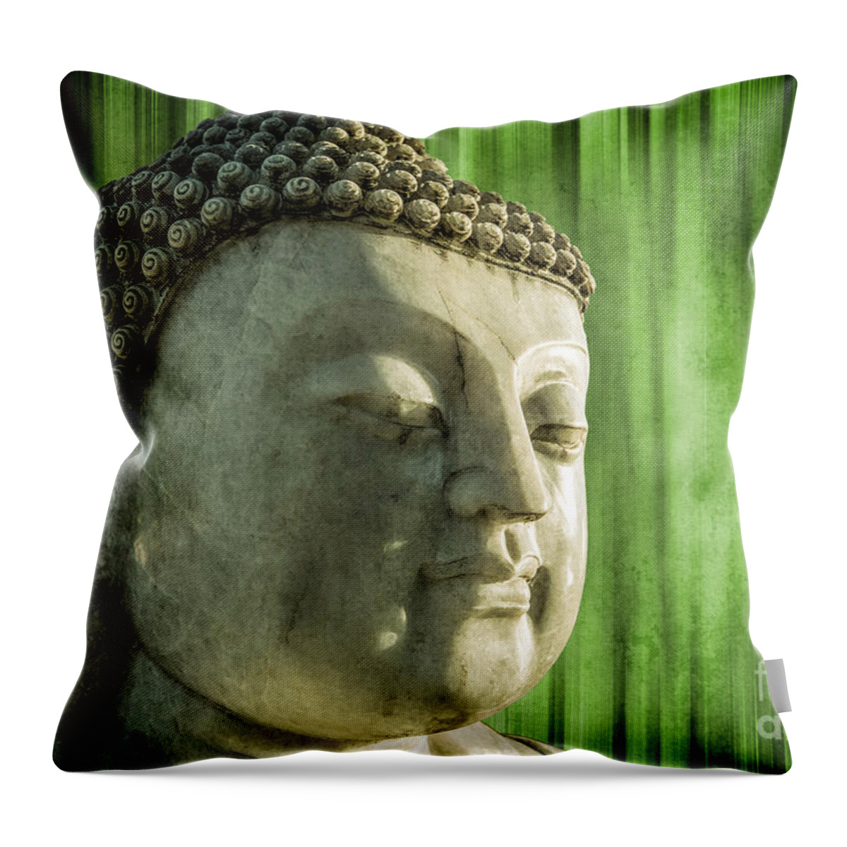 Statue Throw Pillow featuring the photograph Buddha - bamboo by Hannes Cmarits