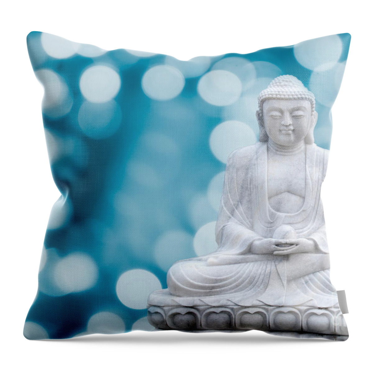 Asia Throw Pillow featuring the photograph Buddha Enlightenment Blue by Hannes Cmarits