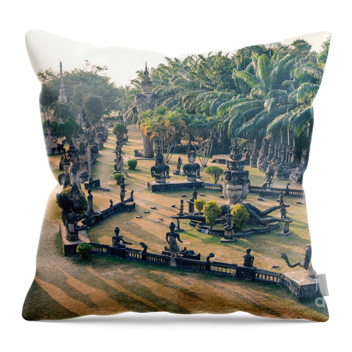 Buddha Park Throw Pillow featuring the photograph Buddha park near Vientiane - Laos by Matteo Colombo