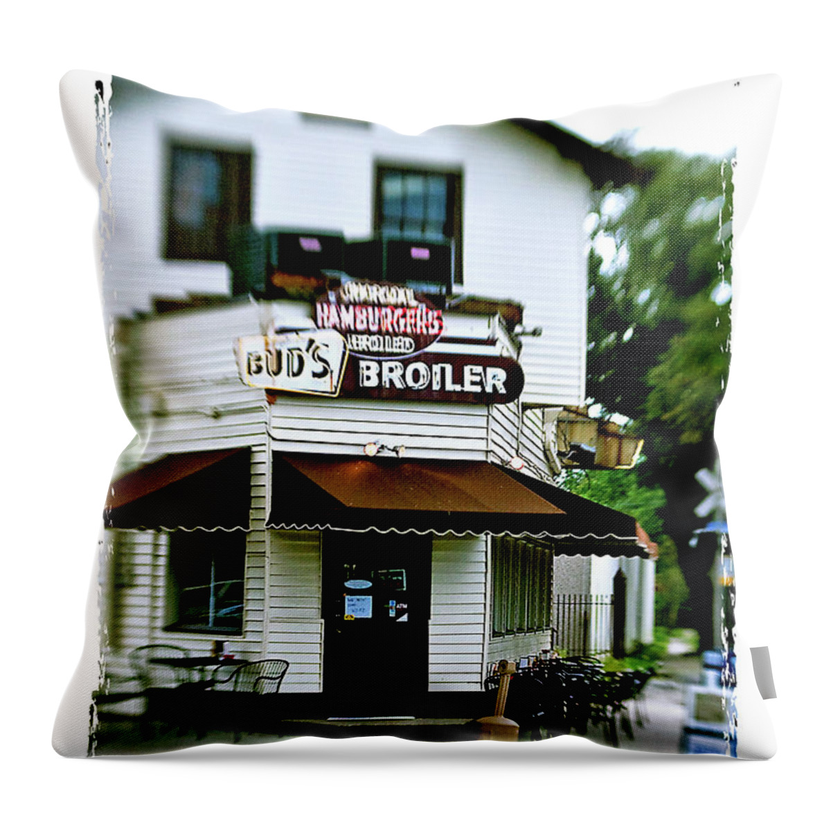 Restaurant Throw Pillow featuring the photograph Bud's Broiler - frame by Scott Pellegrin
