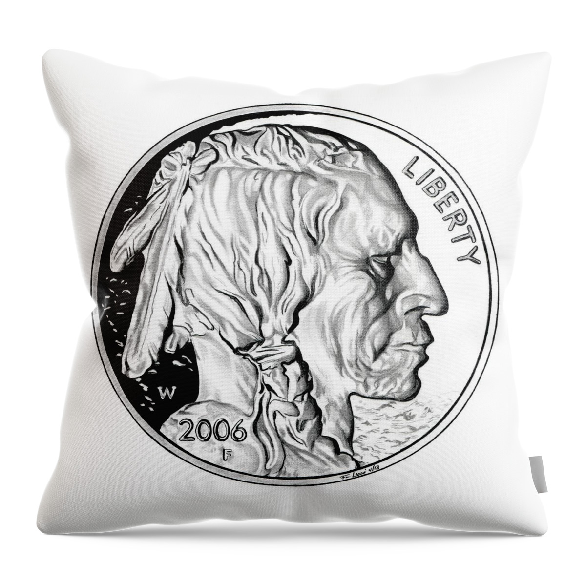 United States Mint Throw Pillow featuring the drawing Buffalo Nickel by Fred Larucci