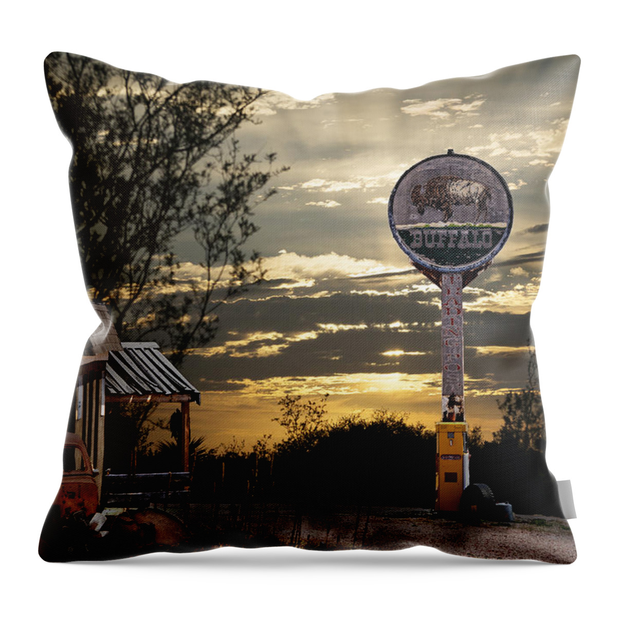 Gas Throw Pillow featuring the photograph Buffalo Trading Post by Betty Depee