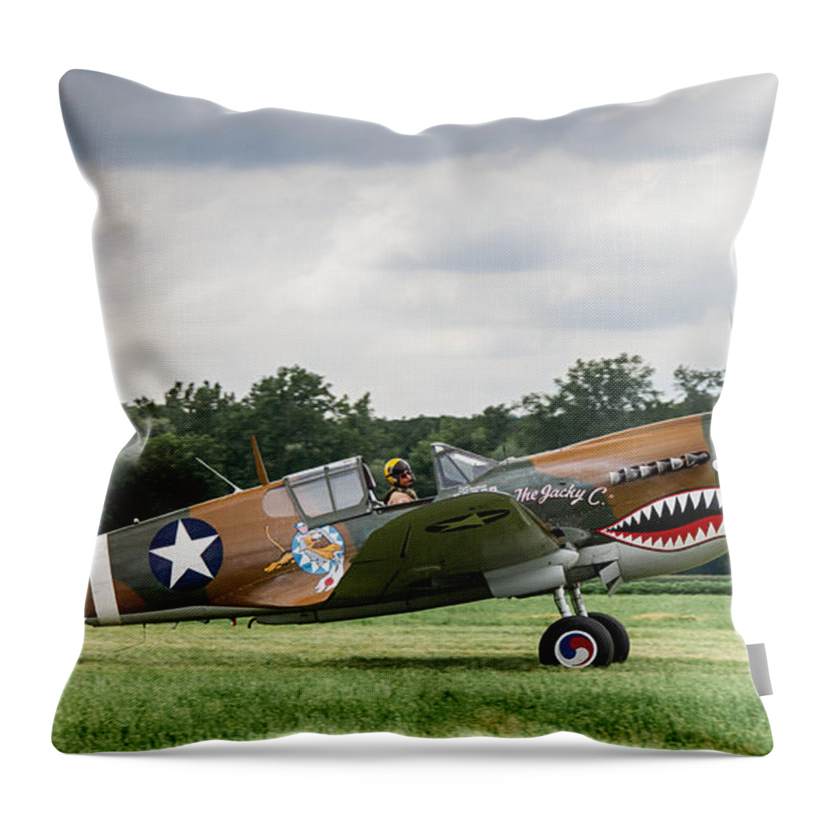 American Fighter Plane Throw Pillow featuring the photograph Built in Buffalo - Curtiss P-40N 7D04466 by Guy Whiteley