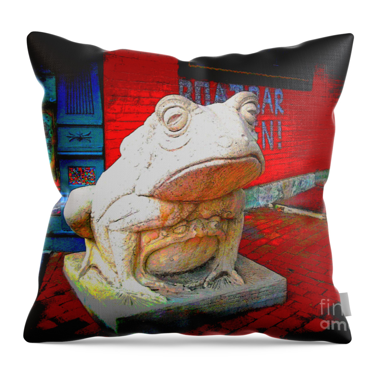  Throw Pillow featuring the photograph Bull Frog Painted by Kelly Awad