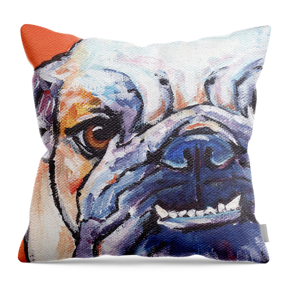 Bulldog Throw Pillow featuring the painting Bulldog by Greg and Linda Halom