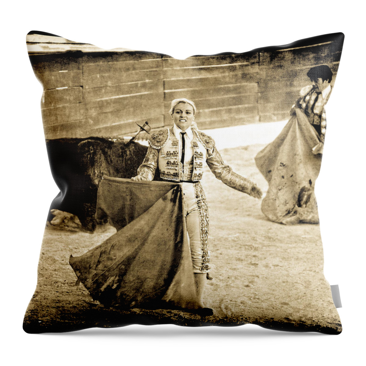 Pictorial Throw Pillow featuring the photograph Bullfighting Blonde by Jennifer Wright