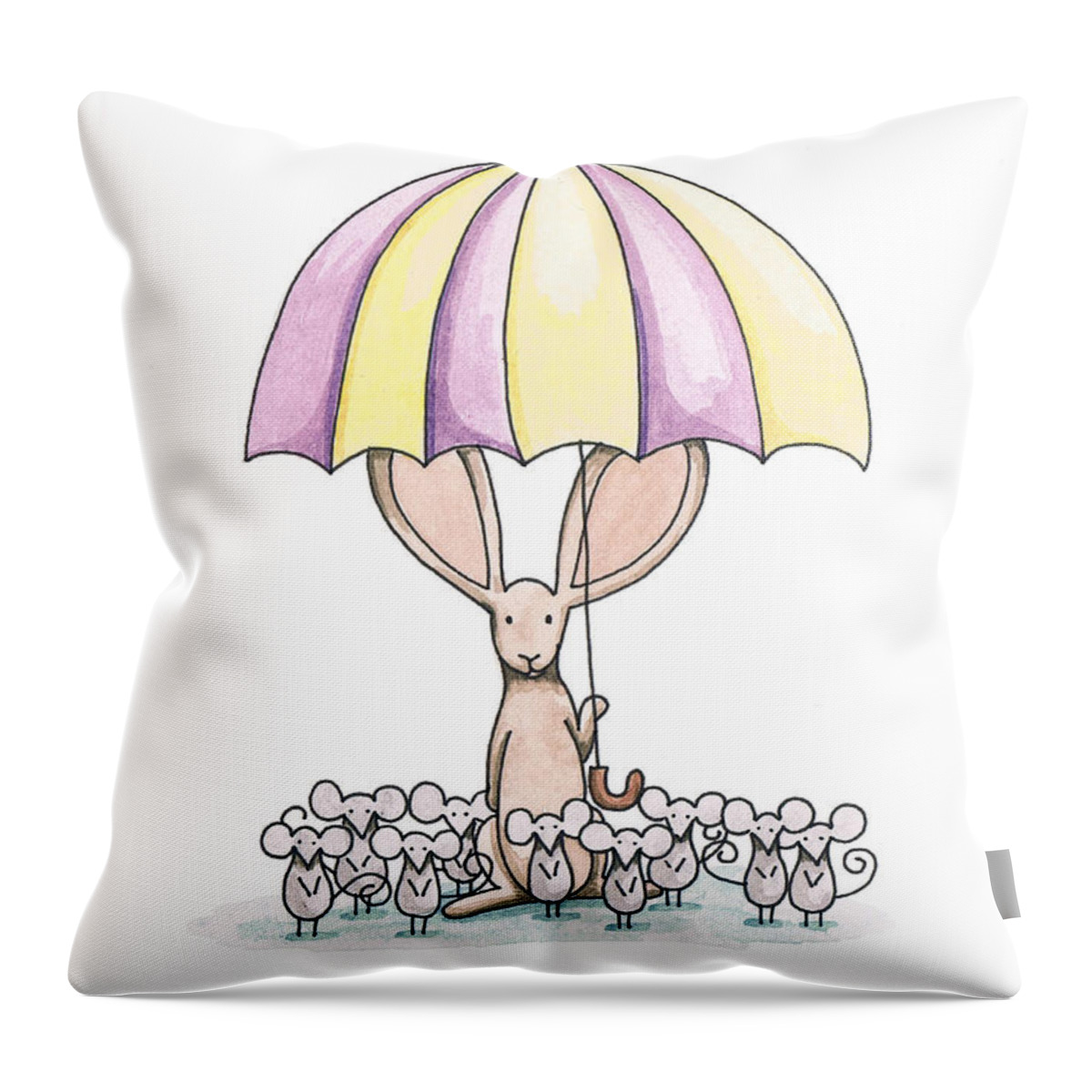 Bunny Throw Pillow featuring the painting Bunny with Umbrella by Christy Beckwith