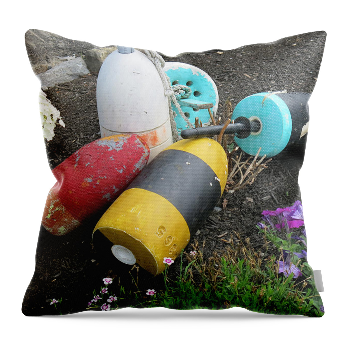 Buoys Throw Pillow featuring the photograph Buoys and Flowers by Jean Macaluso