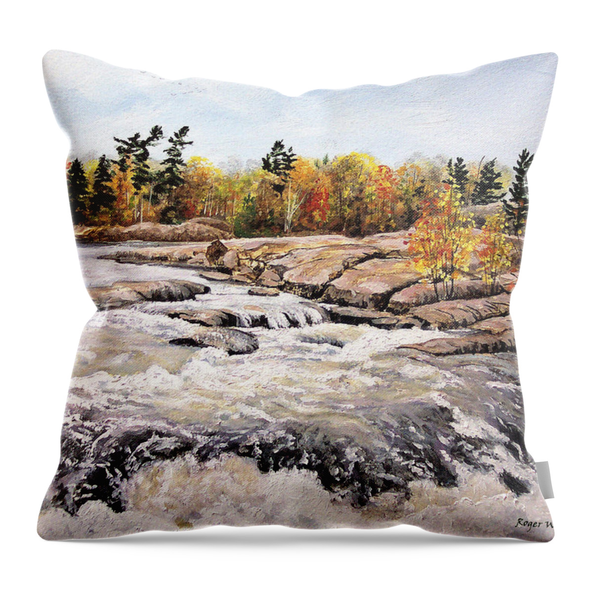 fall Season Throw Pillow featuring the painting Burleigh Falls by Roger Witmer