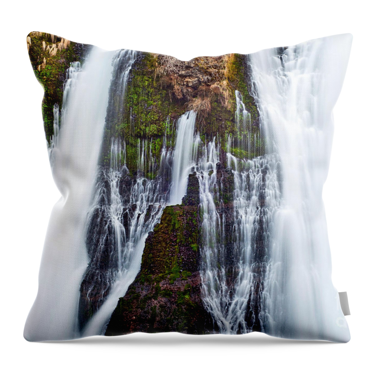 Burney Falls Throw Pillow featuring the photograph Burney Falls Closeup - one of the most beautiful waterfalls in California by Jamie Pham