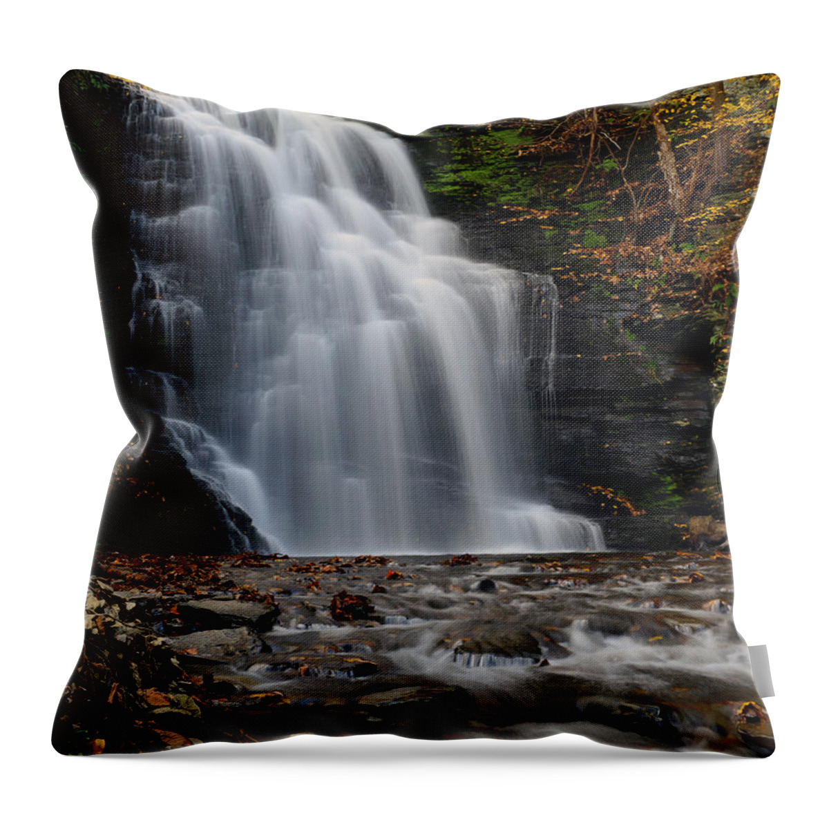 Bushkill Falls Throw Pillow featuring the photograph Bushkill Falls by Yue Wang