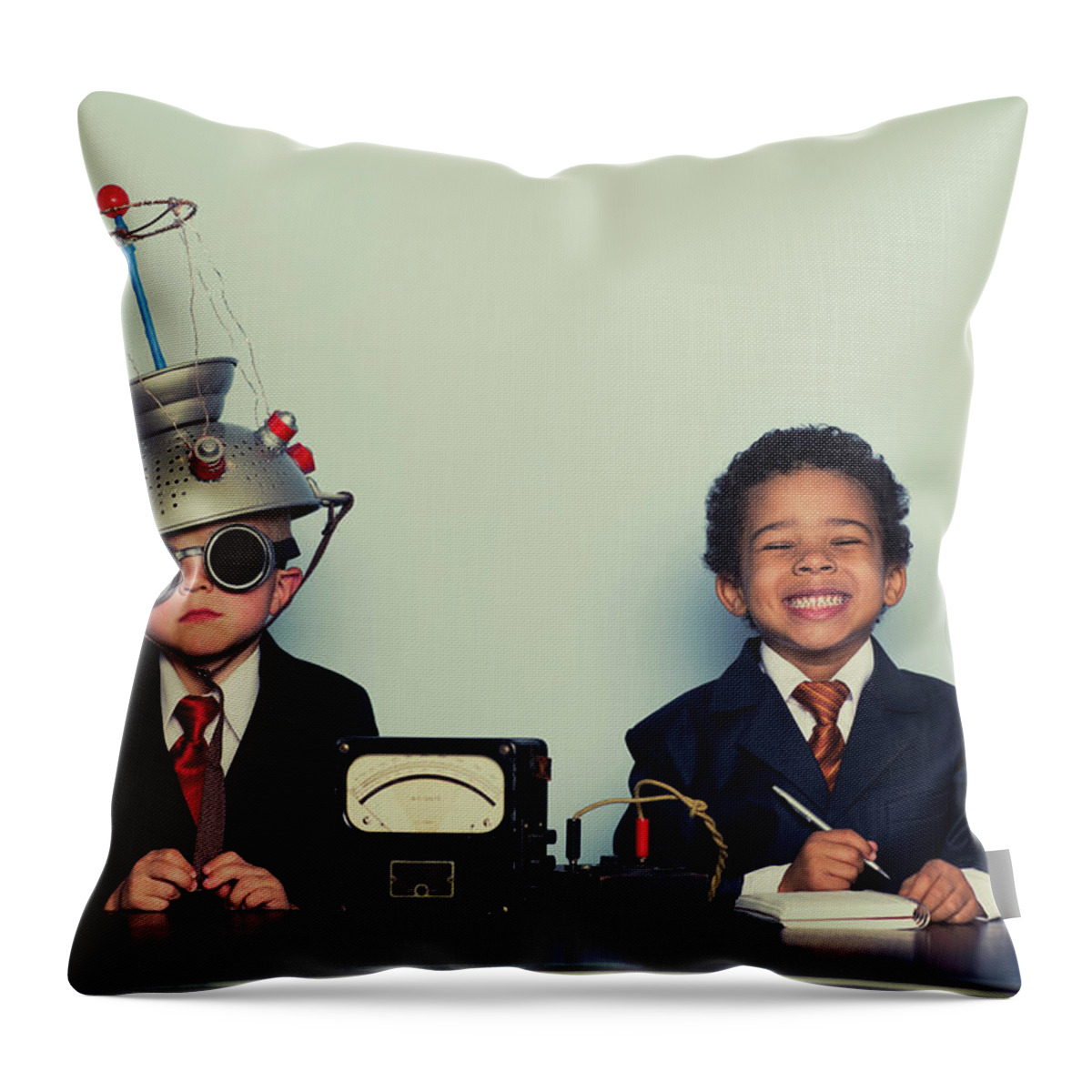 4-5 Years Throw Pillow featuring the photograph Business Boys Conduct Interview In by Richvintage