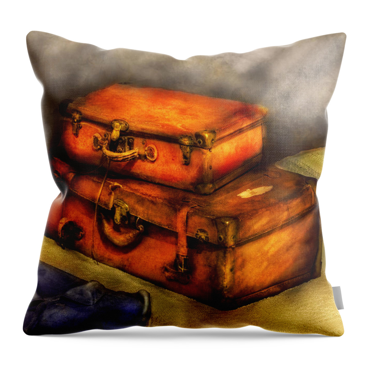 Savad Throw Pillow featuring the photograph Business Man - Packed Suitcases by Mike Savad