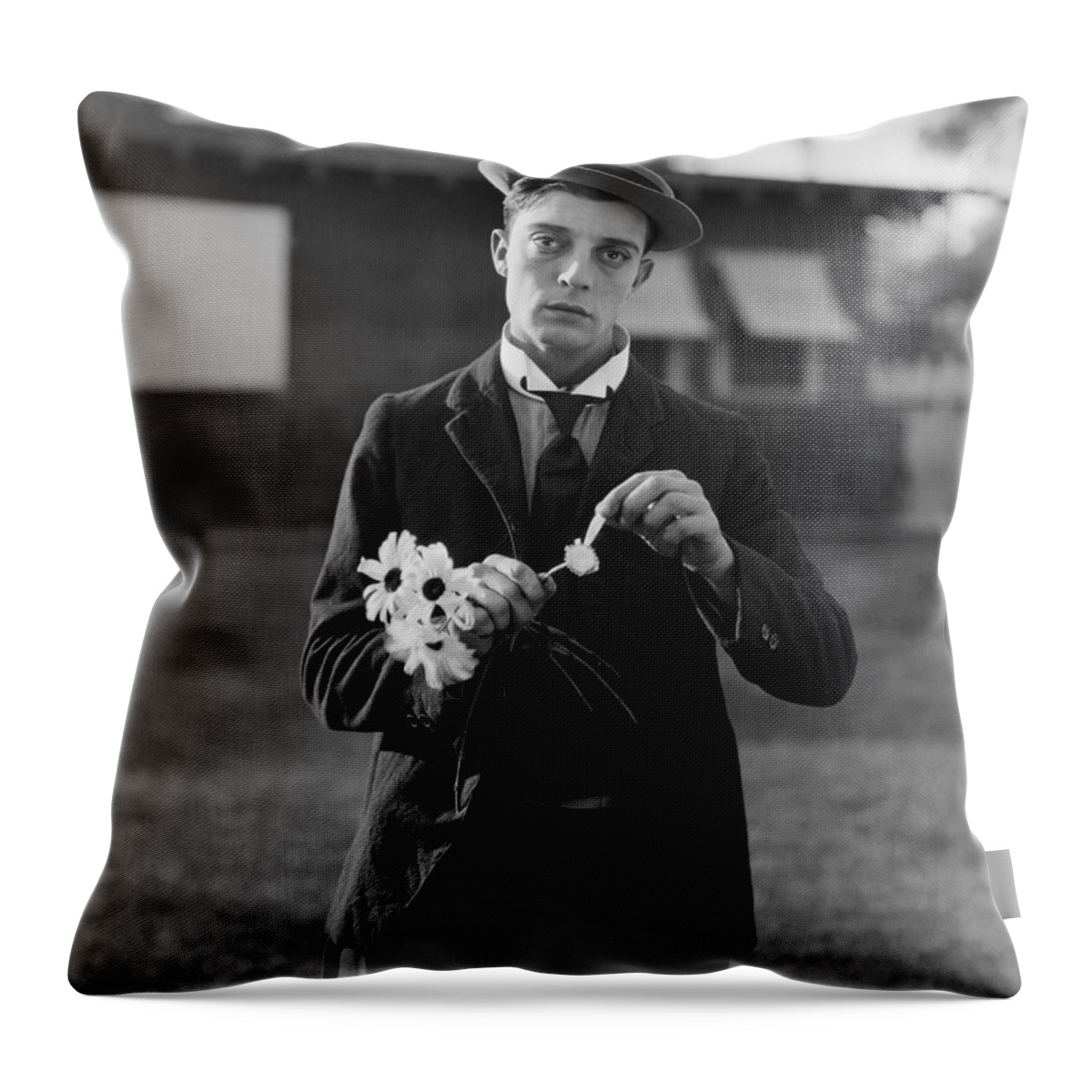 Movie Poster Throw Pillow featuring the photograph Buster Keaton Portrait by Georgia Clare