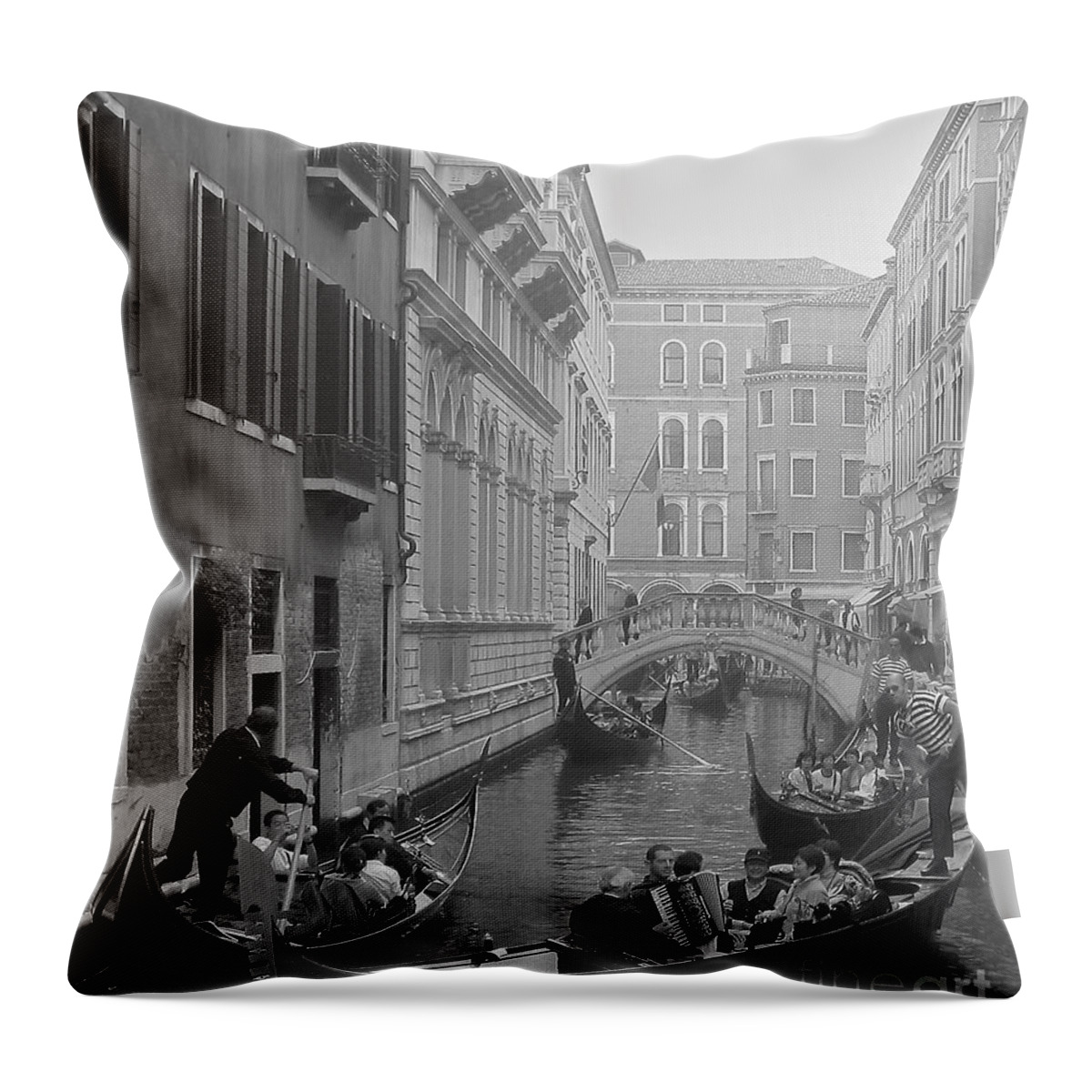 Venice Gondolas Throw Pillow featuring the photograph Busy Day in Venice by Suzanne Oesterling