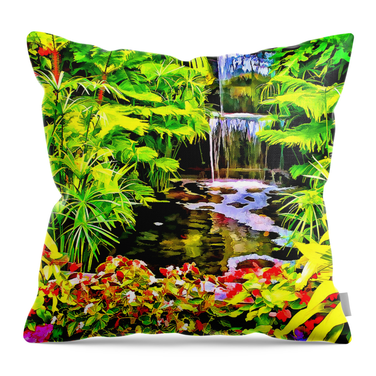 Nature Throw Pillow featuring the photograph Butchart Garden Waterfall by Penny Pesaturo