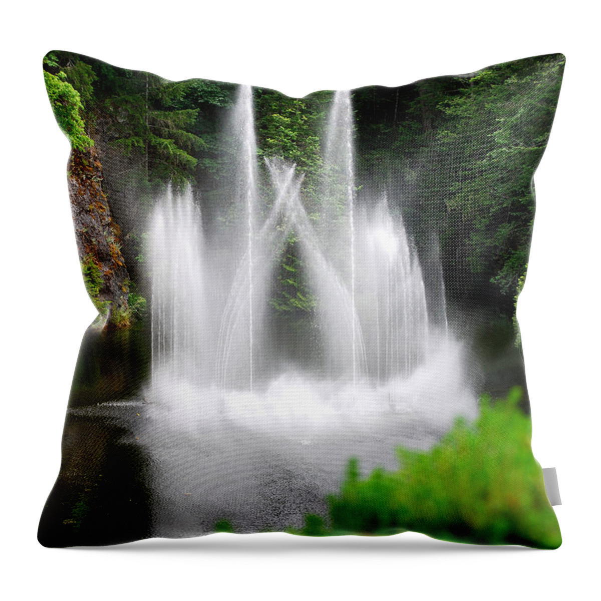 Butchart Gardens Waterfalls Throw Pillow featuring the photograph Butchart Gardens Waterfalls by Lisa Phillips