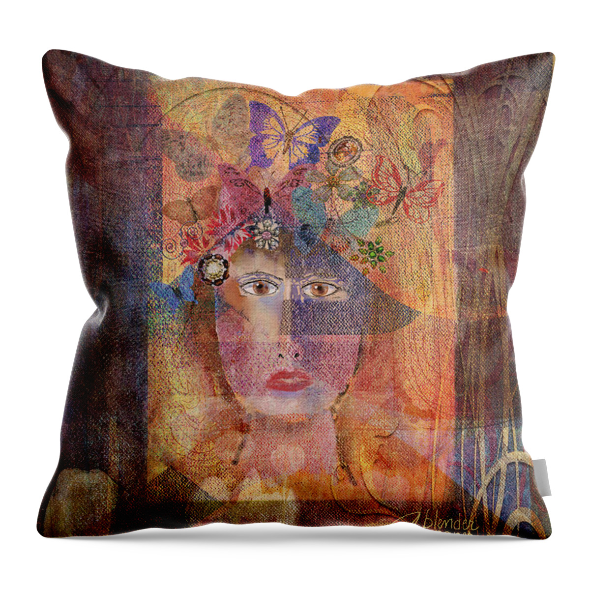 Woman Throw Pillow featuring the digital art Butterflies In Her Hair by Arline Wagner