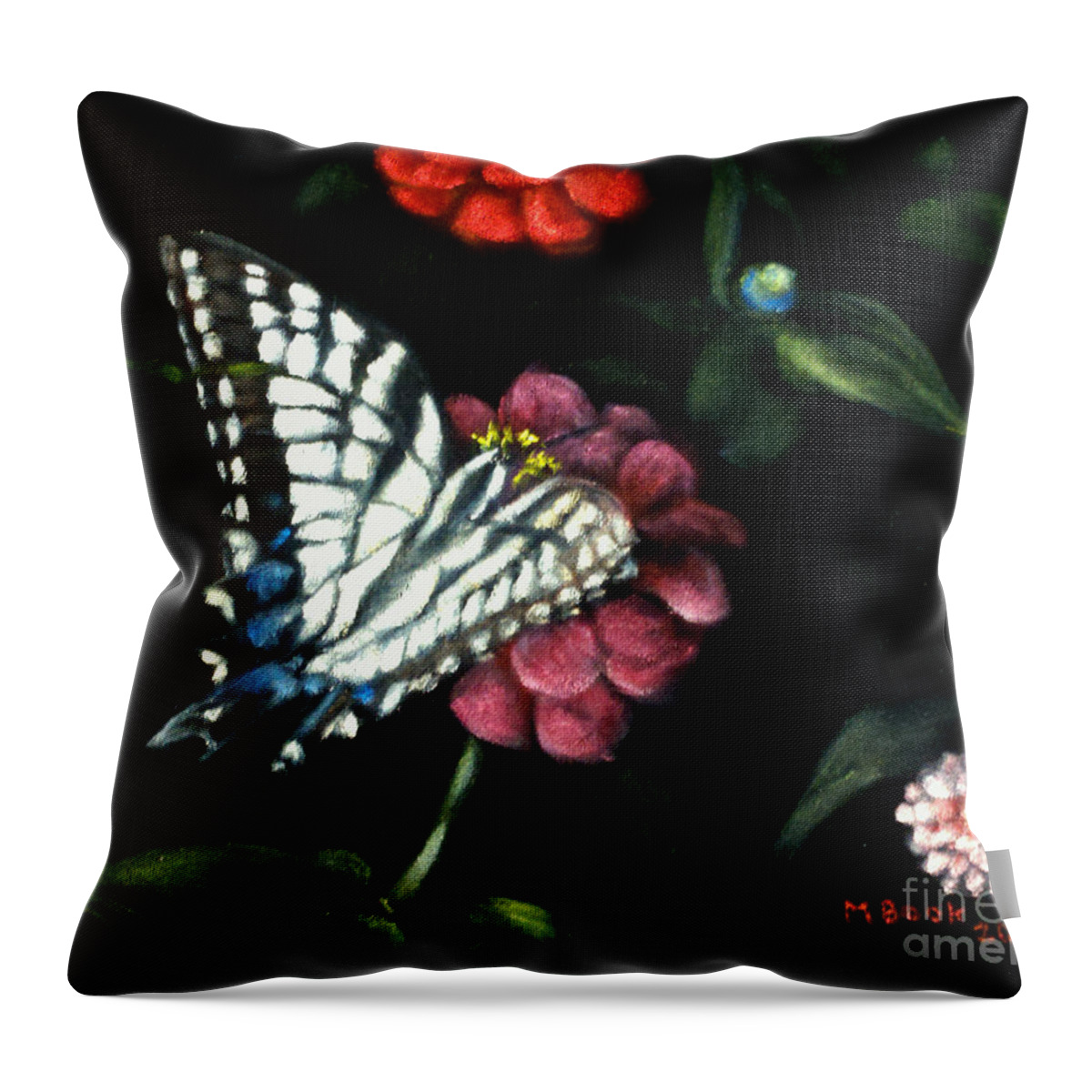 Still Life Throw Pillow featuring the painting Butterflies in the Garden No. 1 by Marlene Book