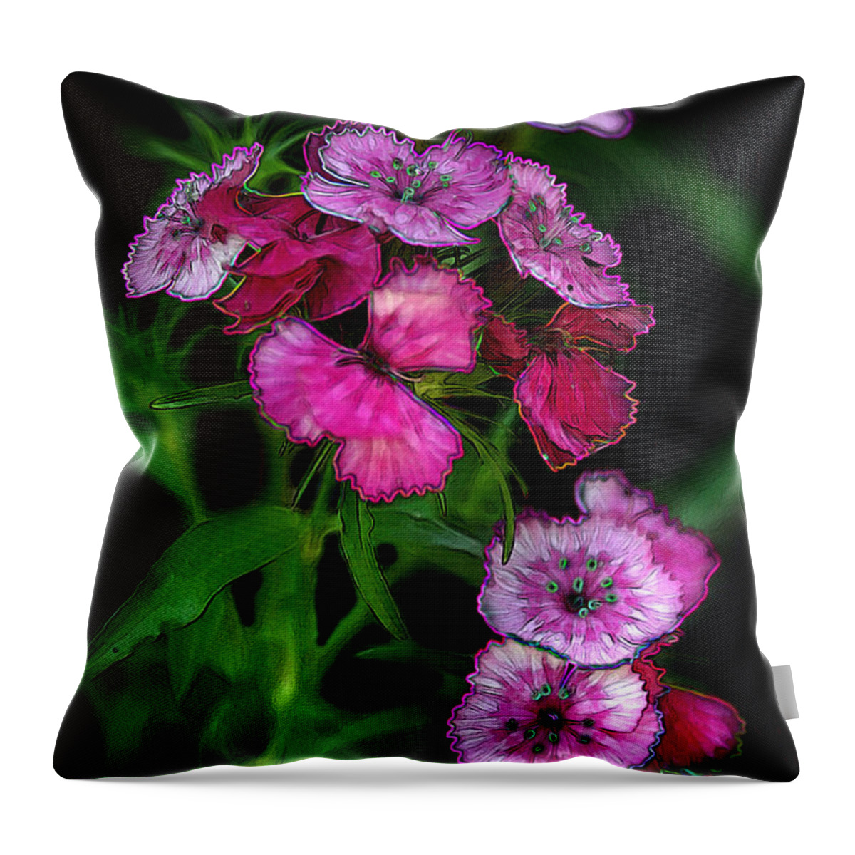 Butterfly Garden Throw Pillow featuring the digital art Butterfly Garden 02 - Carnations by E B Schmidt