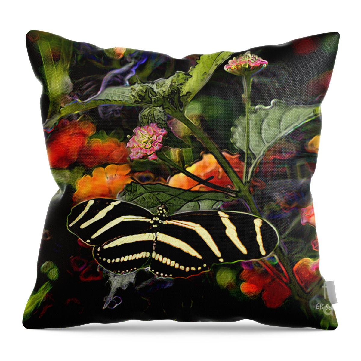 Butterfly Garden Throw Pillow featuring the digital art Butterfly Garden 14 - Zebra Heliconian by E B Schmidt