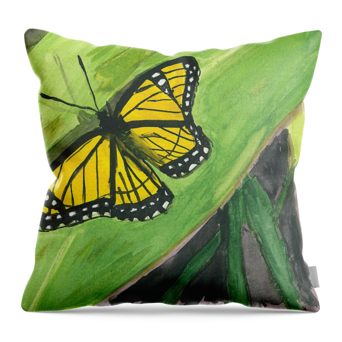 Butterfly. Monarch Throw Pillow featuring the painting Butterfly in Vermont Corn Field by Donna Walsh