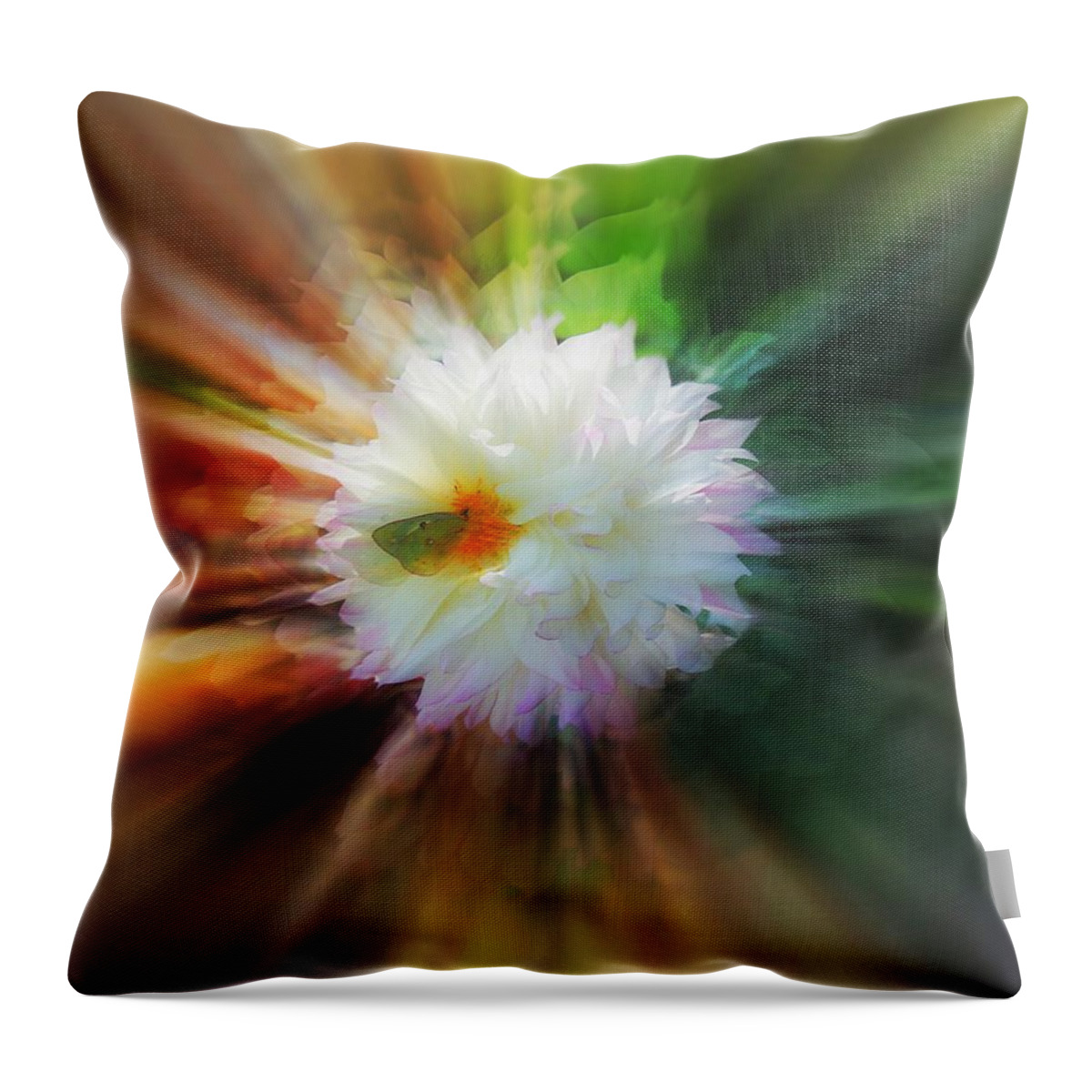 Butterfly On White Flower Throw Pillow featuring the digital art Butterfly on white flower by Lilia S