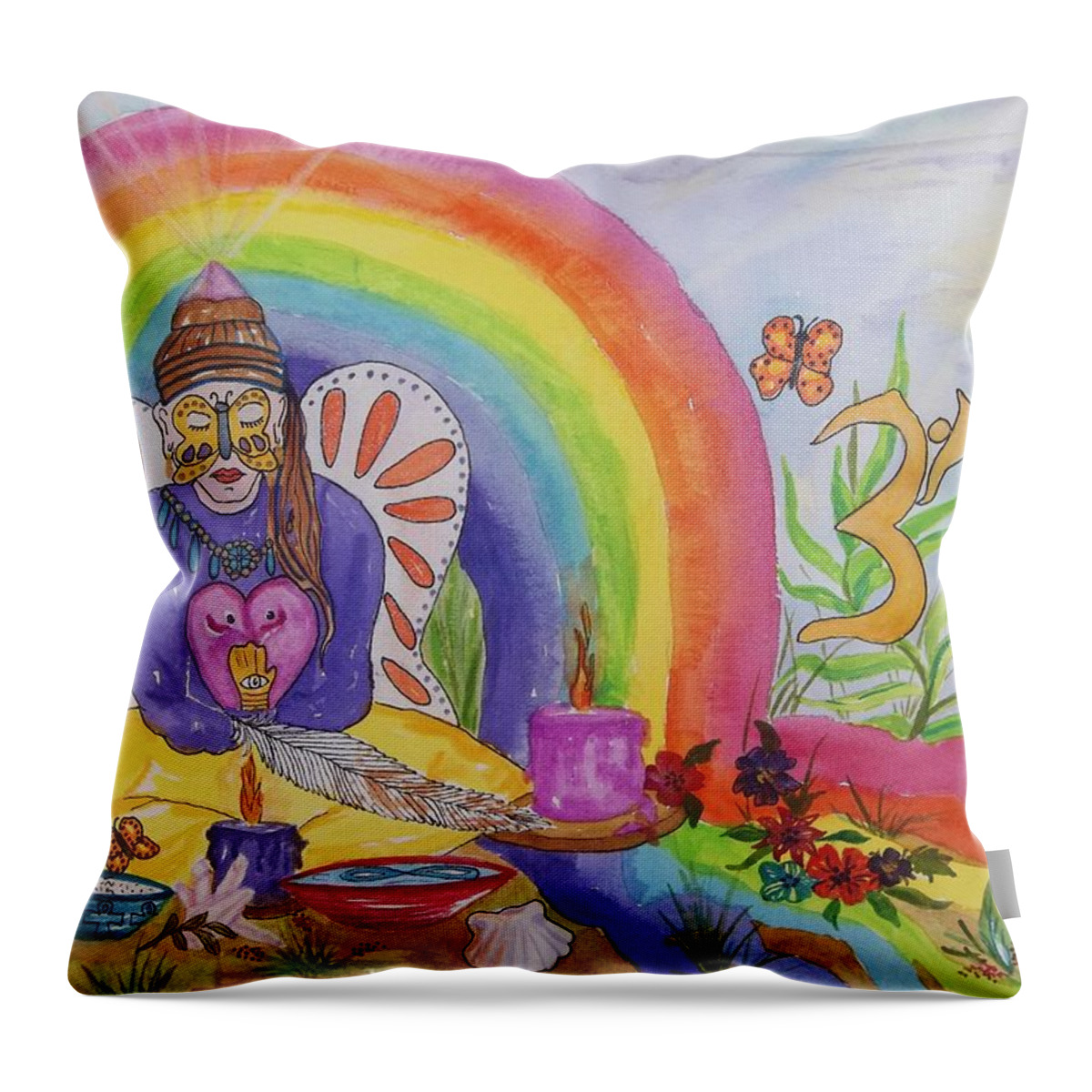Spiritual Throw Pillow featuring the painting Butterfly Woman Healer I Am by Ellen Levinson