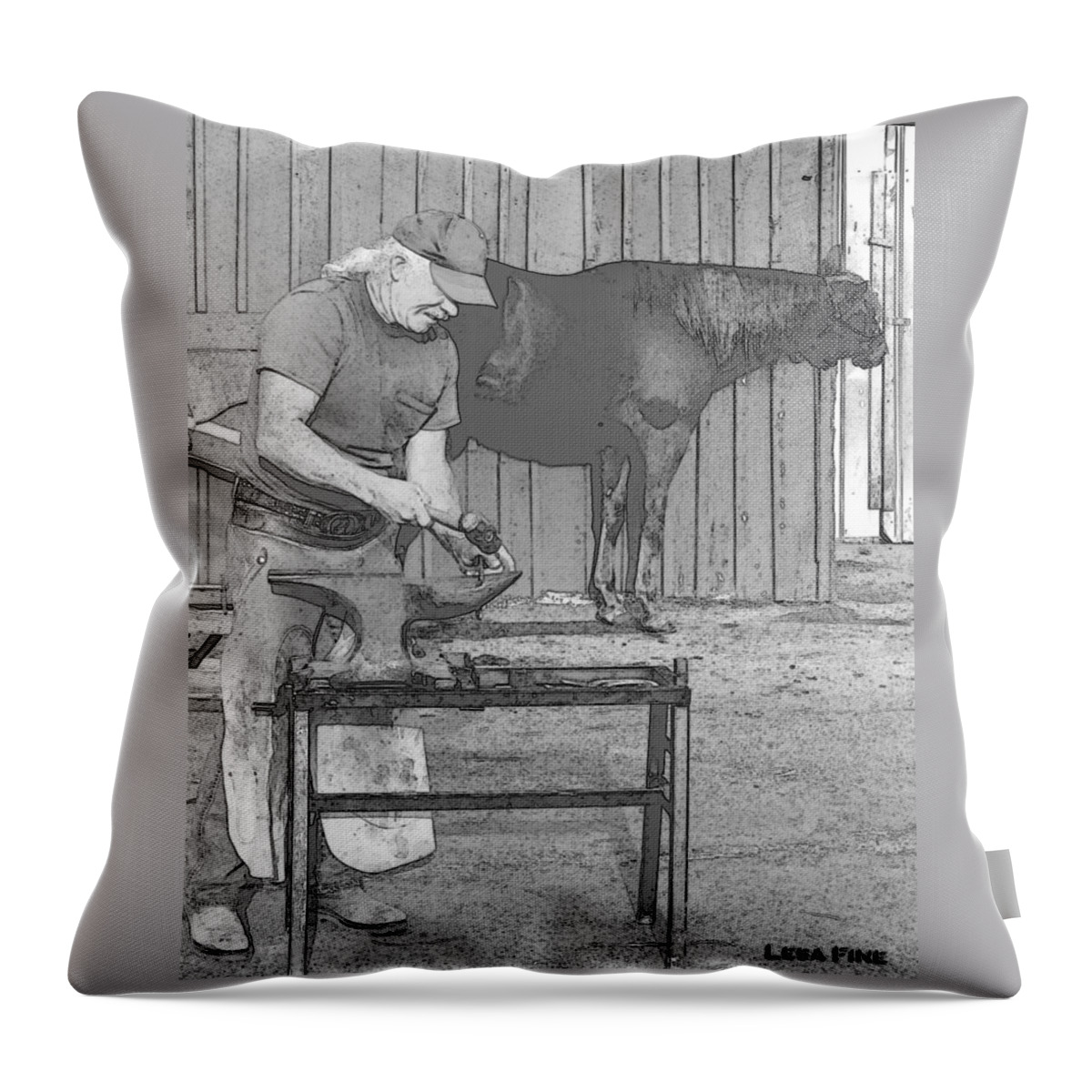 Man Throw Pillow featuring the mixed media BW Farrier Artwork by Lesa Fine