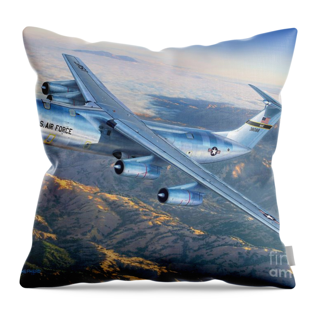 C-141 Throw Pillow featuring the digital art C-141 Starlifter The Golden Bear by Stu Shepherd