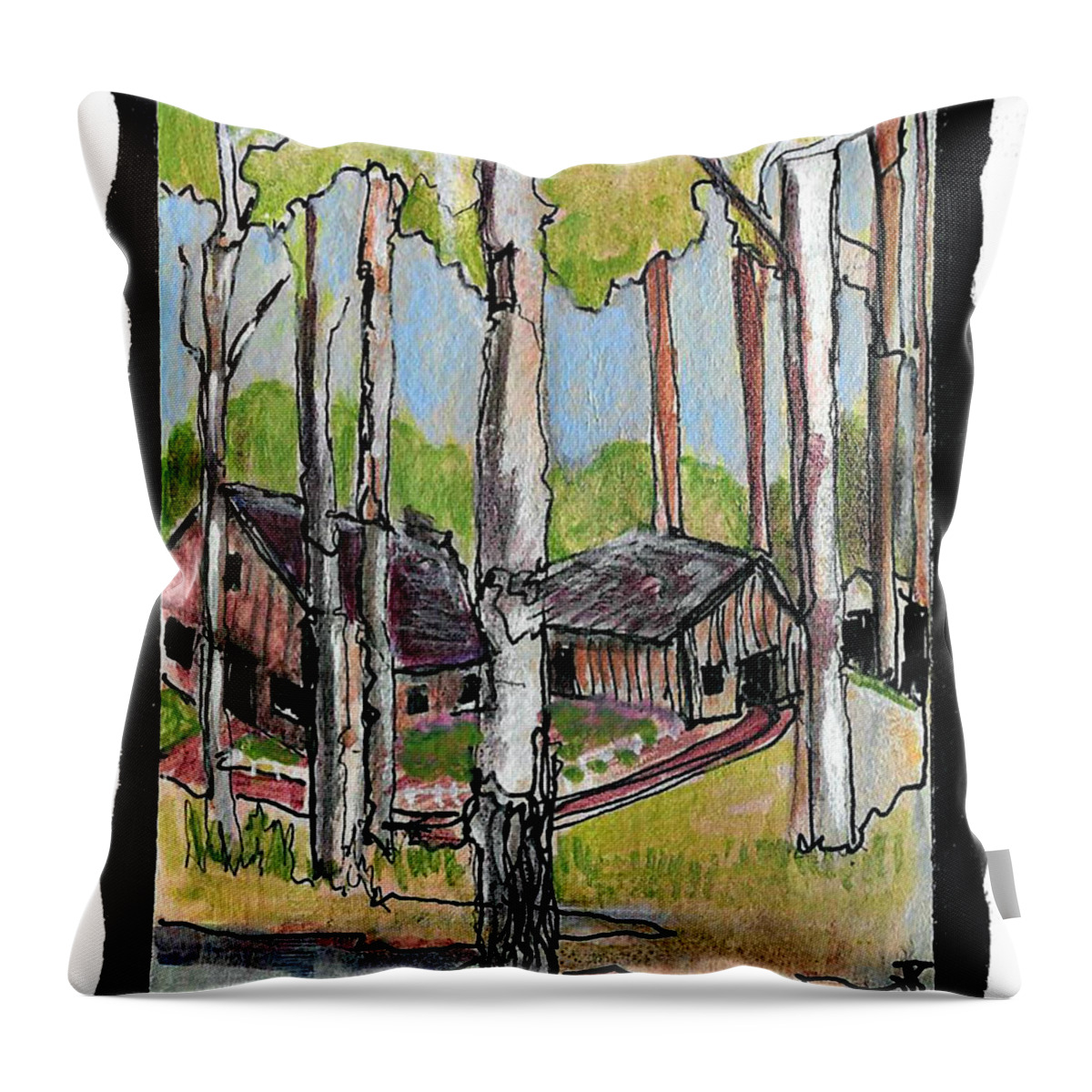 Cabins Throw Pillow featuring the painting C8 by Brenda L Baker