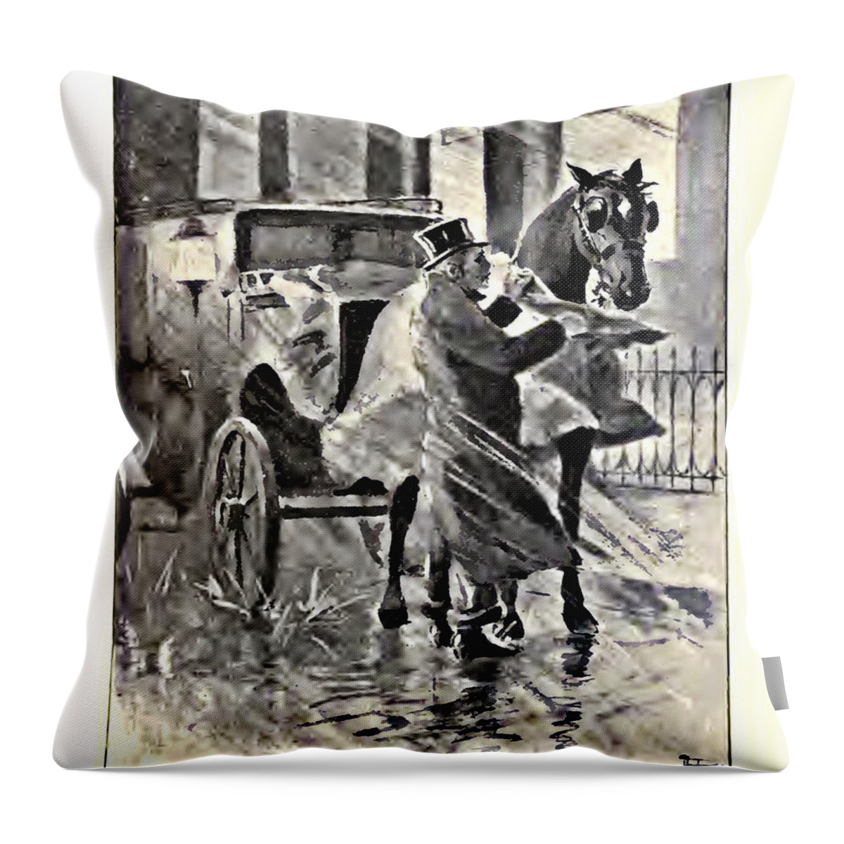 Black Beauty Throw Pillow featuring the digital art Cab Horse by Janice OConnor