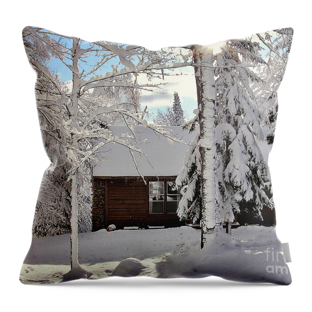 Cabin In The Woods Picture Throw Pillow featuring the photograph Cabin in the Woods by Gwen Gibson