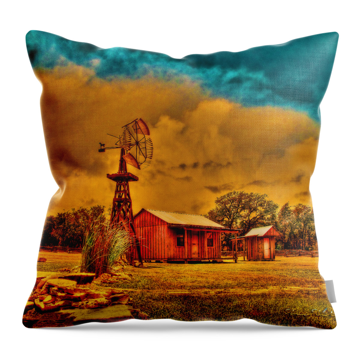 Cabin Throw Pillow featuring the photograph Cabin on a Windy Hilltop by Chas Sinklier
