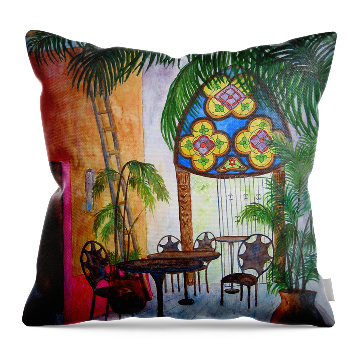 Cabo San Lucas Throw Pillow featuring the painting Cabo Cafe by Patricia Beebe