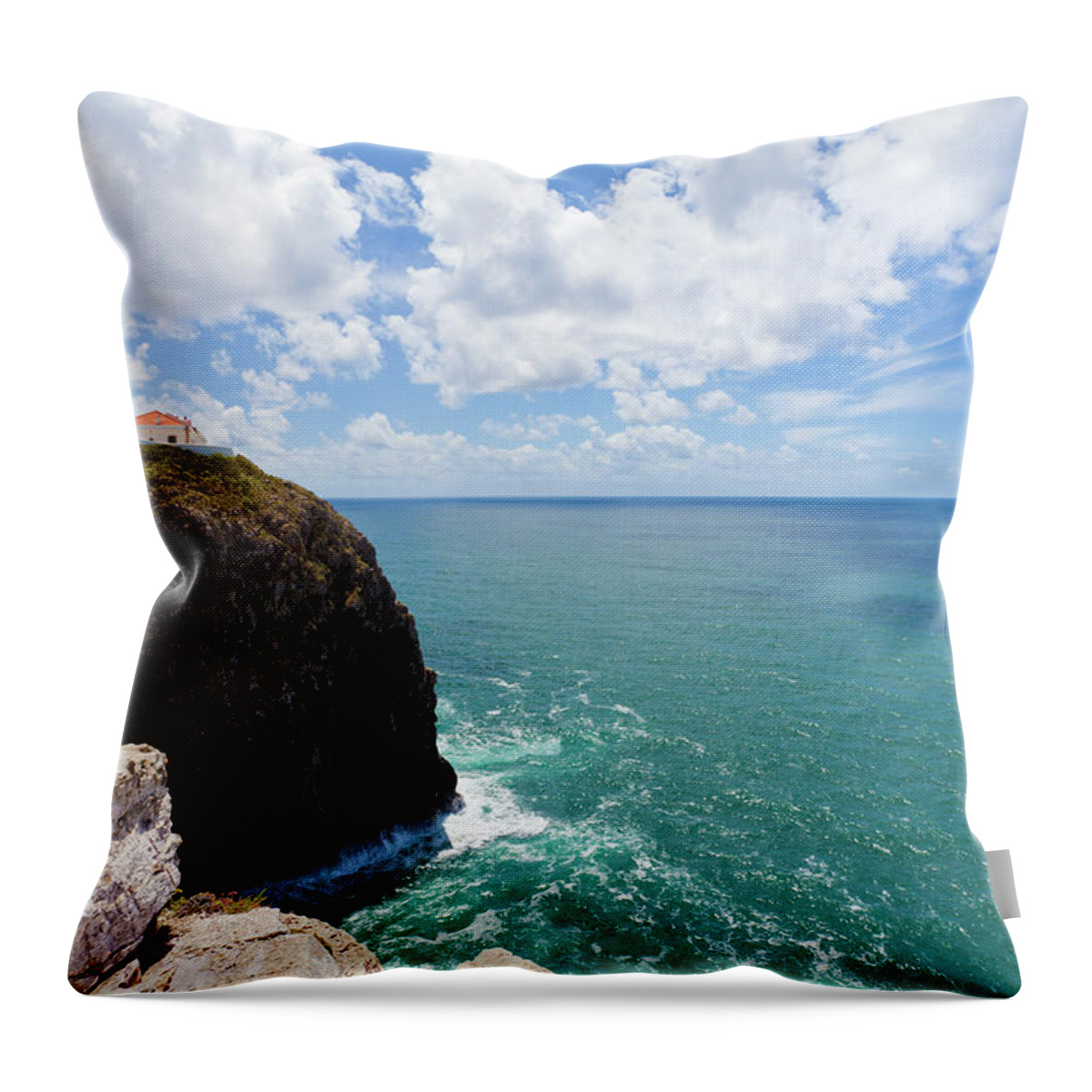 Algarve Throw Pillow featuring the photograph Cabo Sao Vicente Lighthouse, Sagres by Werner Dieterich