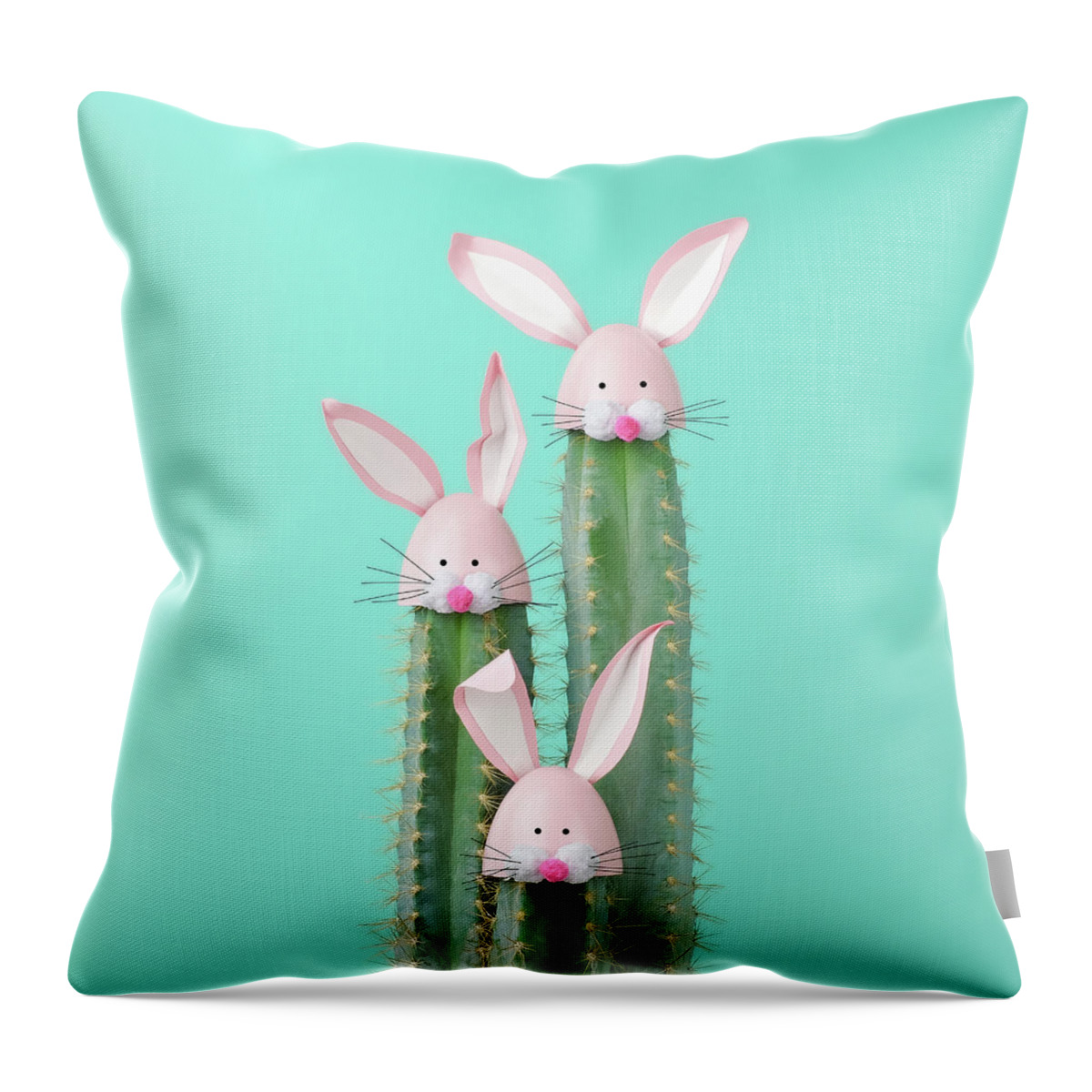 Easter Bunny Throw Pillow featuring the photograph Cactus With Easter Rabbit Decorations by Juj Winn