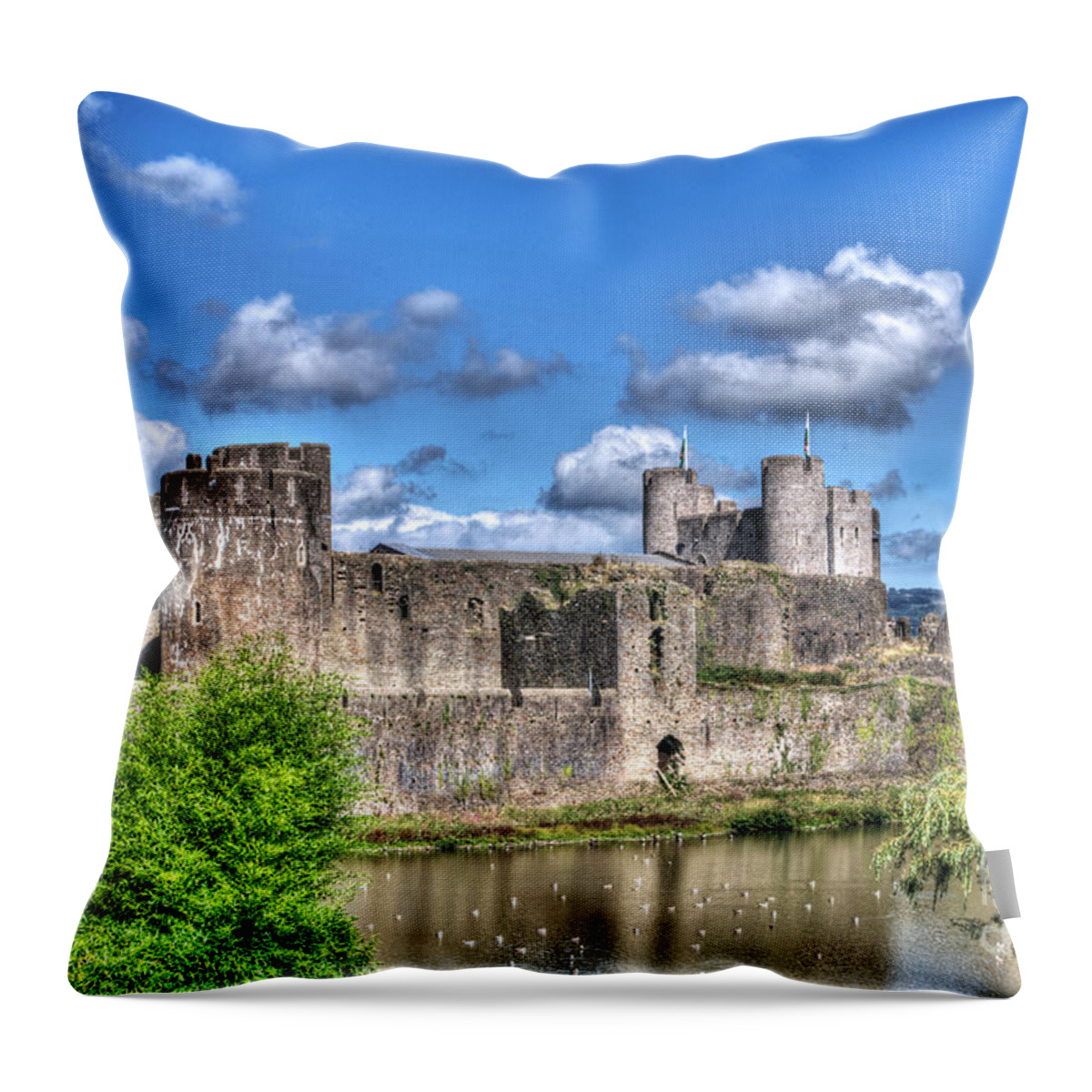 Caerphilly Castle Throw Pillow featuring the photograph Caerphilly Castle 4 by Steve Purnell